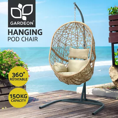 Gardeon Outdoor Egg Swing Chair With Stand Cushion Wicker Garden Patio Yellow • $185.95
