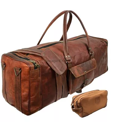 Leather Duffel Travel Luggage Bag With Dopp Shaving Kit For Women & Men • $142.35