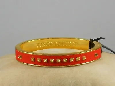 Vince Camuto Gold Summer Warrior Orange Leather Pyramid Hinged Bangle Bracelet • $19.99