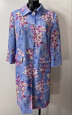 $20.97 • Buy Amanda Smith Size 8 Blue Floral Button Up Coat Dress Style Long Sleeve 