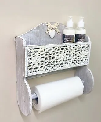 Shabby Chic Kitchen Bathroom Wall Rack Towel Bar Lace Cut Out Wooden Heart Shelf • £33.90