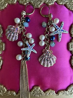 Betsey Johnson Shell Shocked Vintage Scallop Starfish Pearl Mismatch Earrings • $46.99