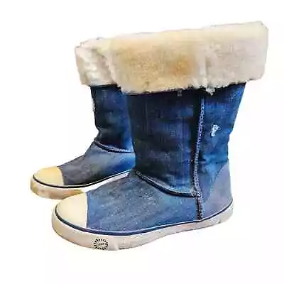 Ugg Australia Delaine Distressed Denim Boots Size 7 Shearling Converse Style • $53.83