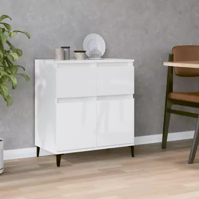 Sideboard Buffet Table Storage Side Cabinet Engineered Wood High Gloss White • $105.22