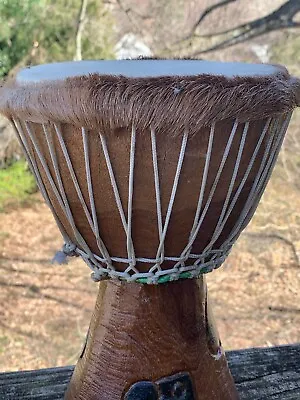 Vintage AFRICAN Djembe TOM TOM Deer Skin Drum Signed Bongo UNIQUE ❤️m9 • $150