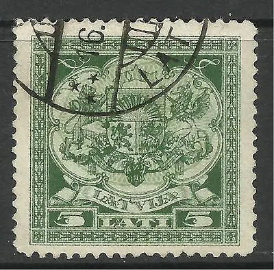 LATVIA. 1927-33. 5l Green/Pale Green Scarce Perf 11-1/2. SG: 146d. Fine Used • $50.87