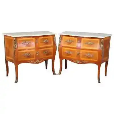 Pair Of Kingwood And Satinwood Marble Top French Louis XV Commodes • $3995