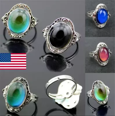 Magic Stone Mood Ring Adjustable Womens Temperature Change Color Oval  Jewelry • $1.42