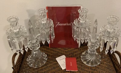 $1200 • Buy 2 VINTAGE BACCARAT CRYSTAL  CANDELABRA 2-Light Candle Holders 13.75x10 - 4.5 Lbs