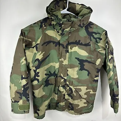 Military Parka Jacket Cold Weather Mens M Short Woodland Camo Hooded Lined Army • $59.99