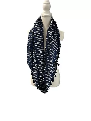 J. Crew Blue & White Abstract Print Tassel Fringe Infinity Scarf OS • $18