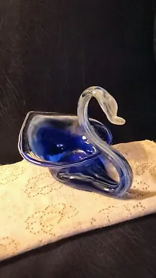Vintage Blue Swirl Glass Swan Dish • $29.99
