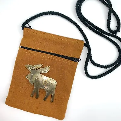 Fabric Zippered Crossbody Bag With Metal Moose • $28