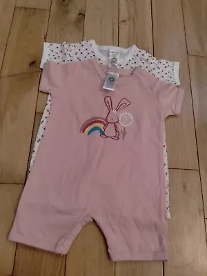 £5.45 • Buy Lily & Dan Baby Girls 2 Pack Pink Bunny Rainbow Summer Rompers 0-3 Months BNWT💞