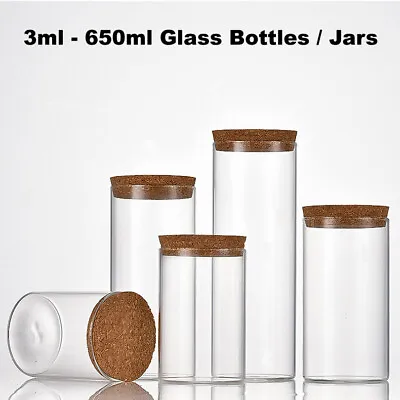 3ml - 650ml Wide Opening Clear Glass Bottles Empty Glass Bottle Jars With Cork • $104.94