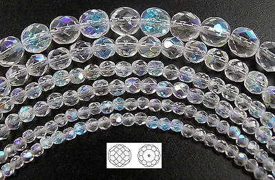 Czech Fire Polished Round Faceted Glass Beads Crystal AB Clear Aurora Borealis • $1.98