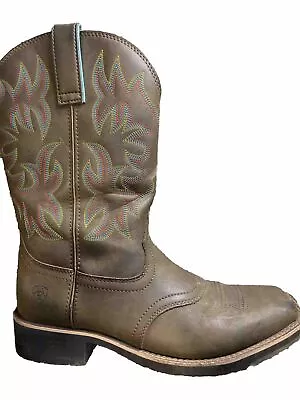 Ariat Brown With Yellow Blue Red Pattern Womens Western Cowboy Boots Size 9.5B • $44.99