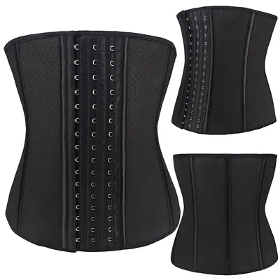 Women Black Latex Waist Trainer Cincher Underbust Corset Soft 9 Steel Bone 6-16 • £14.87