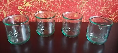Set Of 4 Recycled Milk Clear Green Raised Fleur De Lis - Made In ITALY - Glasses • $34