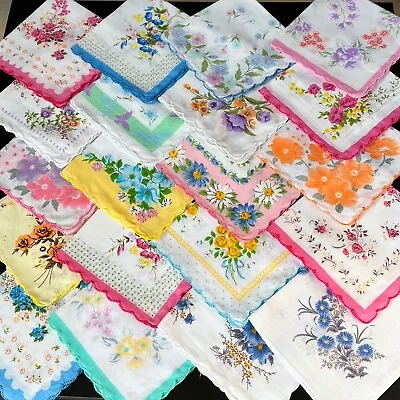 Mixed Lot 20 PCs Women Hankies Pure Cotton Vintage Style Floral Handkerchiefs • $19.99