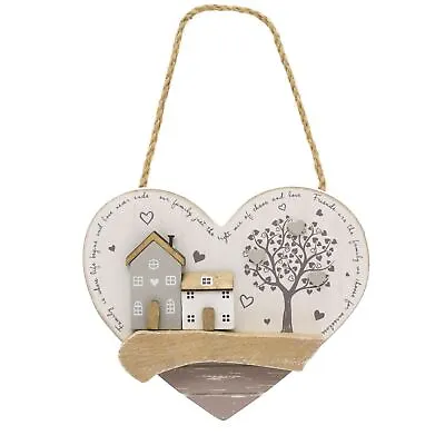 £6.99 • Buy Shabby Chic Wooden Heart Shaped Family And Friends Sign | Heart Wall Plaque