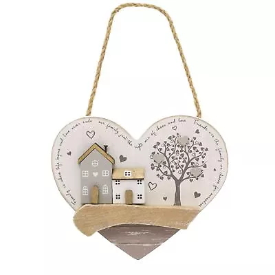 £6.99 • Buy Shabby Chic Wooden Heart Shaped Family And Friends Sign | Heart Wall Plaque