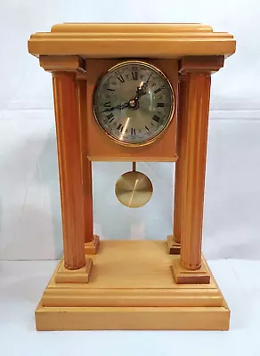 Vintage Wooden Column Mantle Clock Brass Tone Pendulum • $64.99