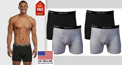 2 4 6 Pk Mens 100% Cotton Knocker BOXER BRIEFS BLACK GREY Lot Underwear S~XXXL • $29.99