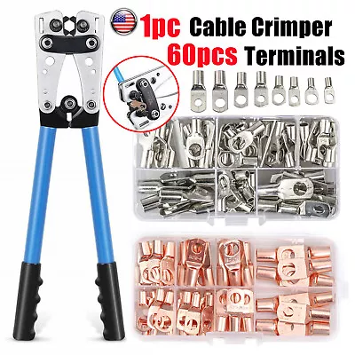 60PCS Cable Lugs Copper Ring Crimp Terminal/Plier Car Battery Wire Connectors • $43.69