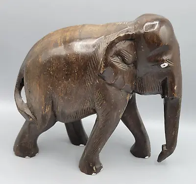 Vintage Hand Carved Wood Elephant Figure Animal Sculpture Statue Thailand • $19.99