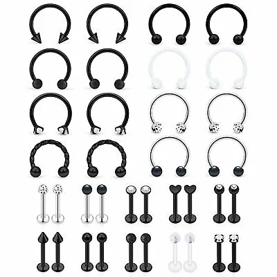 36PC 16g Lip Rings Stainless Steel Horseshoe Labret Monroe Tragus Helix Earrings • $13.99