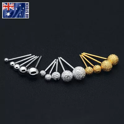 $4.99 • Buy Genuine 925 Sterling Silver Solid Ball Bead Stud Earrings Ear Piercing 1.5mm-5mm