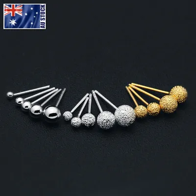 Genuine 925 Sterling Silver Solid Ball Bead Stud Earrings Ear Piercing 1.5mm-5mm • $5.99