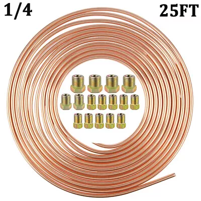 Brake Line Tubing Kit Copper Nickel 25 Ft Coil Roll 1/4 OD W/ 16 Fittings • $14.80