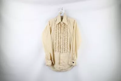 Vtg 60s Streetwear Mens Size 14 32 Gothic Ruffled Tuxedo Button Shirt Beige USA • $62.95