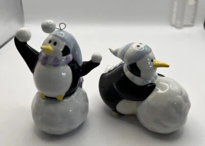 $14 • Buy Vintage Penguin Snowballs Salt & Pepper Shakers Ceramic Christmas Winter Cute