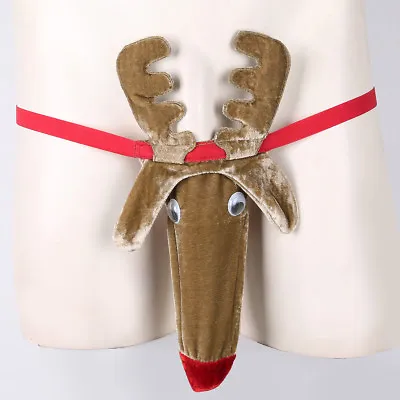 Sexy Men's Christmas Reindeer Thongs Mankini Briefs Gag Pranks Mens Underwear KH • £6.23