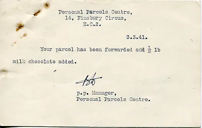 £4.99 • Buy 1941 Personal Parcels Centre Card To Guernsey Evacuee Eileen Connors