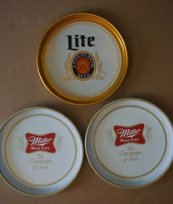 Lot Of 3 Vintage 13  Beer Metal Serving Trays Miller Lite Miller High Life • $49.99