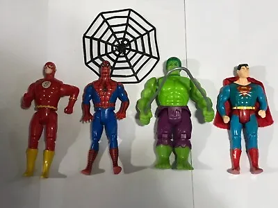 Vintage ToyBiz Lot Superman Hulk Flash Spider-Man 1989-1990 (4 Figures) • $48