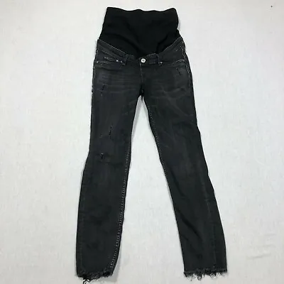 H&M Mama XS Faded Black Skinny Ankle Hi Ribbed Full Panel Maternity Jeans L5 • $12.99