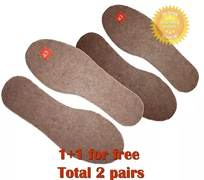 2 Pairs Natural Wool 100% FELT INSOLES SHOES WOMEN MEN ANY SIZES Thickness 5 Mm • $8.90