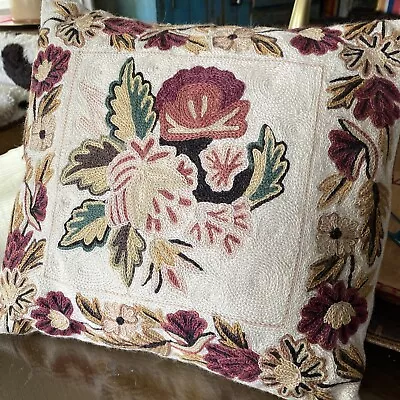 Fabulous Vintage Retro Mod Flower Crewel Embroidery - Throw Pillow - 14x14 • $24