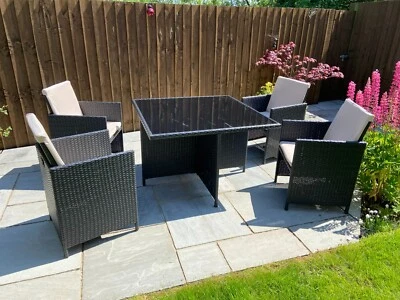 £199 • Buy Argos 4 Seater Ratan Effect Cube Glass Top Garden Patio Set With Cover- Black
