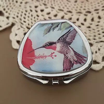 Pill Box Decorative Case Travel Vitamin Med Mint Holder Hummingbird Floral Metal • $14.88