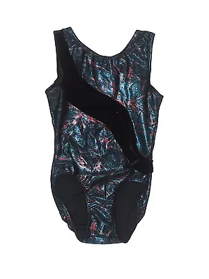 Girl Mondor Green Black Foil Dance Gymnastic Leotard Size 6X/7 • $24.99