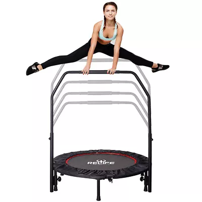 48  Folding Mini Exercise Trampoline With Adjustable Handle Round Jump Rebounder • $94.99