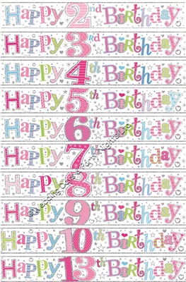 9ft Girls Sparkly Happy Birthday Pink Foil Banner Party Wall Door Decorations • £1.95