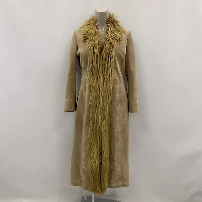£16 • Buy Milan Leather Afghan Coat Womens UK 16 Beige Long 513905