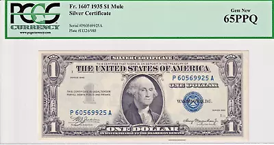 1935 $1 Silver Certificate *MULE* PA Block PCGS Gem New 65PPQ #P60569925A • $1000